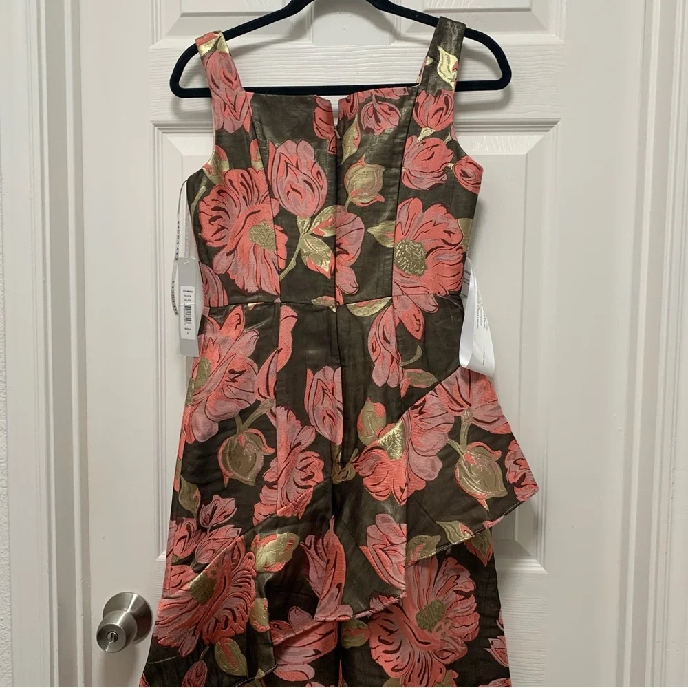 NWT KAY UNGER BELLE FLORAL PRINT RUFFLED SLEEVELESS A-LINE GOWN - Picture 9 of 11